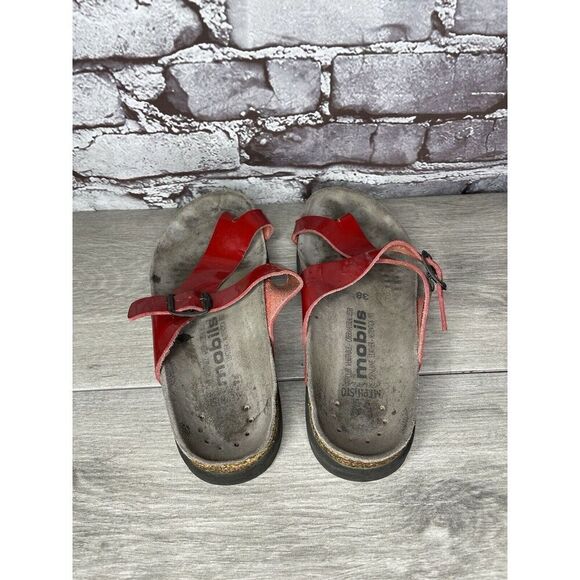 Mobils Mephisto Red Patent Leather Strap Cork Wedge Sandals Women’s 38EU/7.5M US - Picture 7 of 16